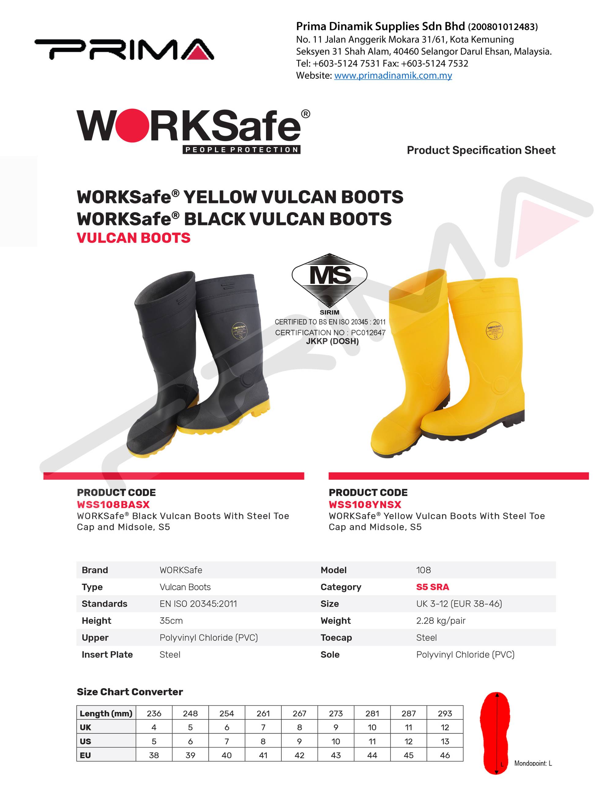 WORKSafe YELLOW 108 HIGH-CUT VULCAN BOOTS (S5)